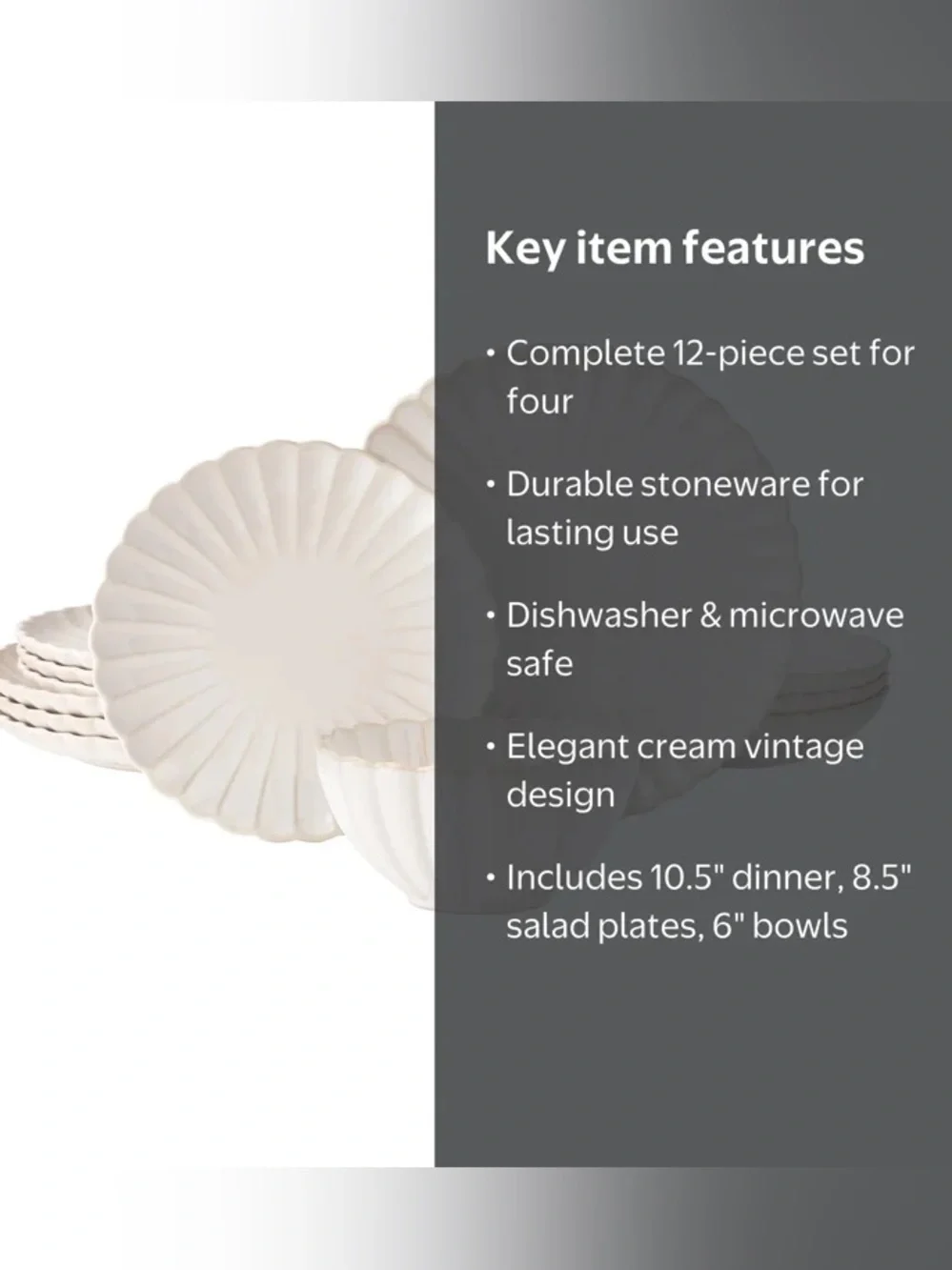THE PIONEER WOMAN NWT 1z-piece scalloped stoneware Dinnerware Set -Cream